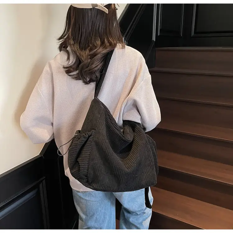 Black Lazy Underarm Tote Bag for Women New Corduroy Commuter Shoulder Crossbody — feature 27