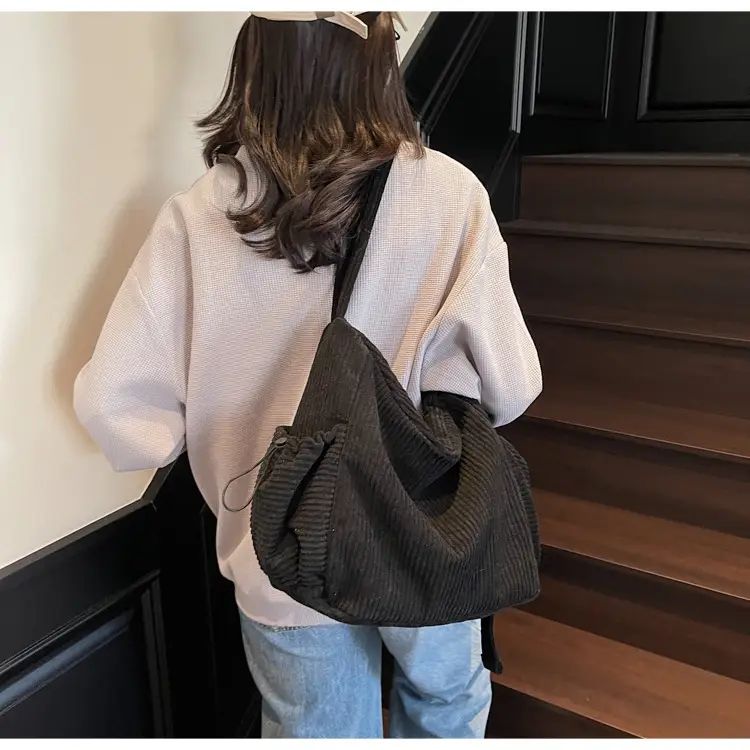 Black Lazy Underarm Tote Bag for Women New Corduroy Commuter Shoulder Crossbody — feature 28