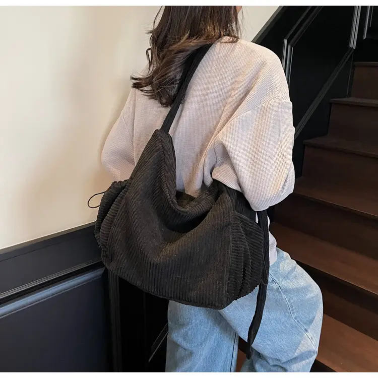 Black Lazy Underarm Tote Bag for Women New Corduroy Commuter Shoulder Crossbody — feature 29