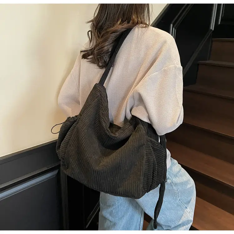 Black Lazy Underarm Tote Bag for Women New Corduroy Commuter Shoulder Crossbody — feature 30