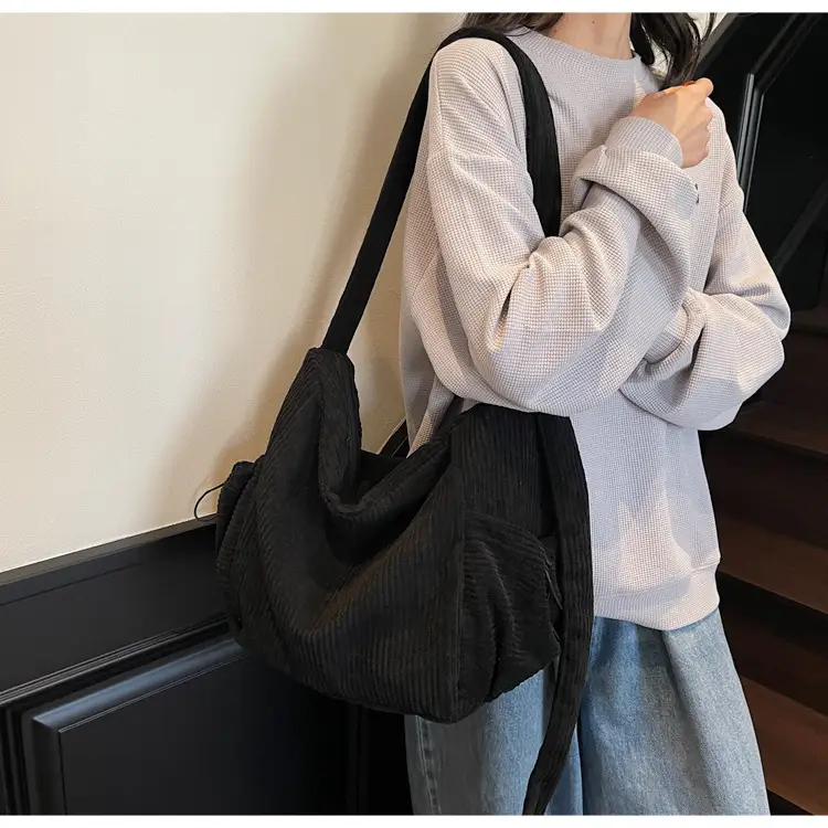 Black Lazy Underarm Tote Bag for Women New Corduroy Commuter Shoulder Crossbody — feature 31