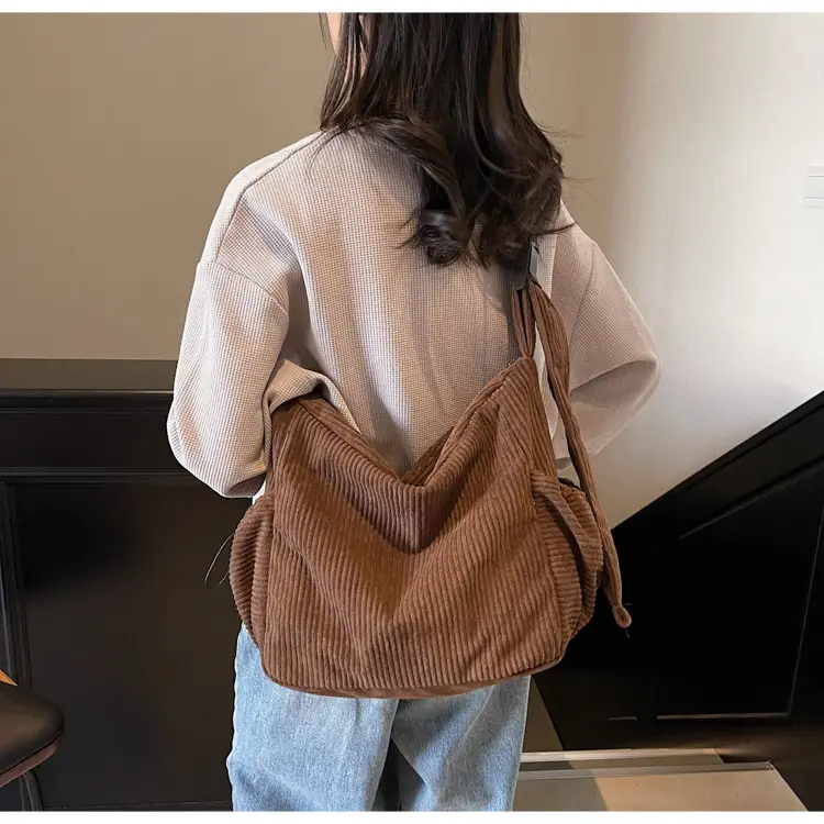Black Lazy Underarm Tote Bag for Women New Corduroy Commuter Shoulder Crossbody — feature 33