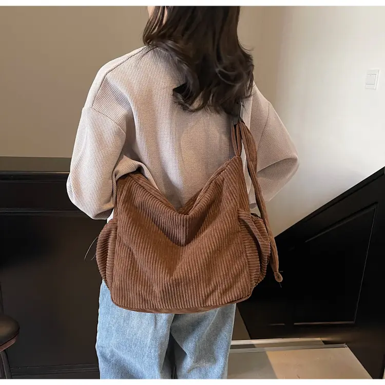 Black Lazy Underarm Tote Bag for Women New Corduroy Commuter Shoulder Crossbody — feature 34