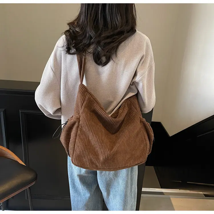 Black Lazy Underarm Tote Bag for Women New Corduroy Commuter Shoulder Crossbody — feature 35