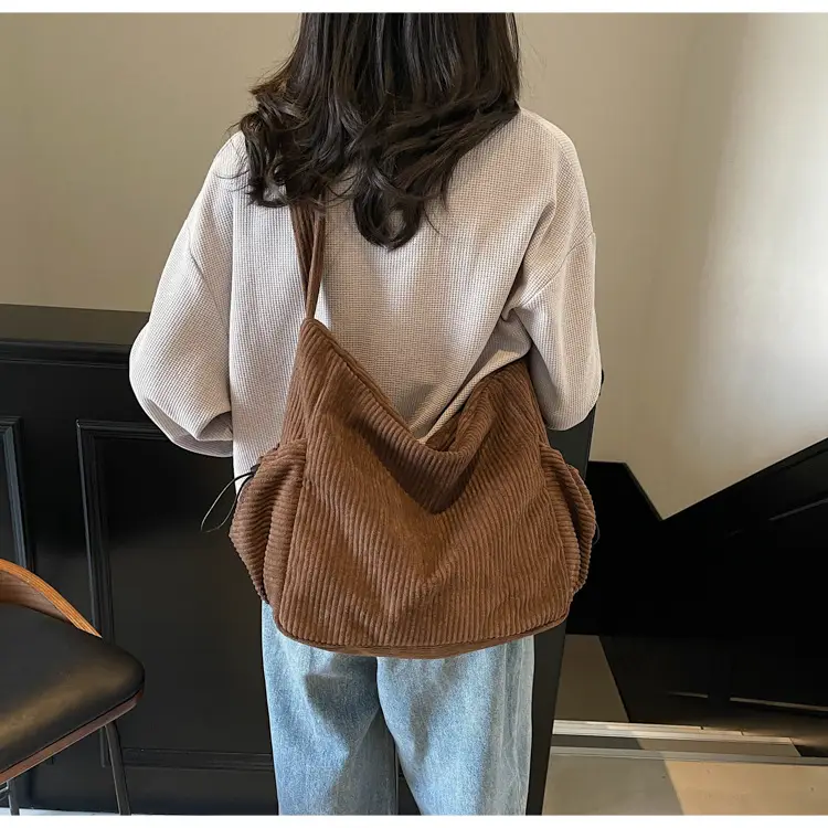 Black Lazy Underarm Tote Bag for Women New Corduroy Commuter Shoulder Crossbody — feature 36