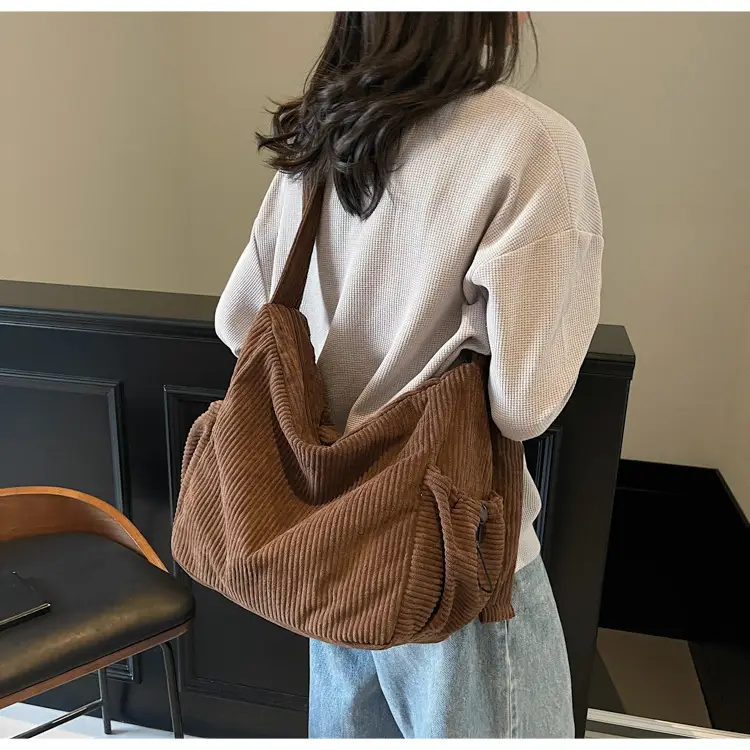 Black Lazy Underarm Tote Bag for Women New Corduroy Commuter Shoulder Crossbody — feature 37
