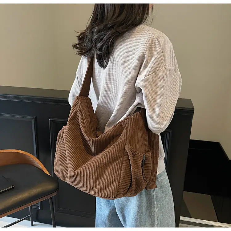 Black Lazy Underarm Tote Bag for Women New Corduroy Commuter Shoulder Crossbody — feature 38