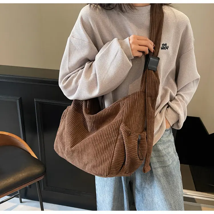 Black Lazy Underarm Tote Bag for Women New Corduroy Commuter Shoulder Crossbody — feature 39