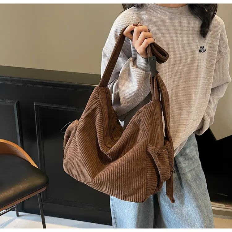 Black Lazy Underarm Tote Bag for Women New Corduroy Commuter Shoulder Crossbody — feature 42