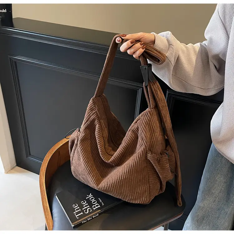 Black Lazy Underarm Tote Bag for Women New Corduroy Commuter Shoulder Crossbody — feature 43