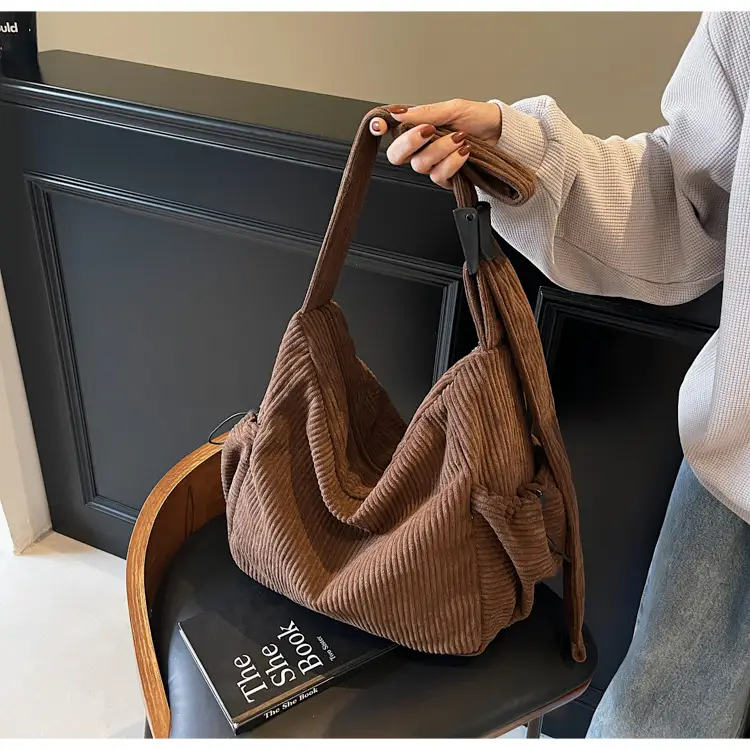 Black Lazy Underarm Tote Bag for Women New Corduroy Commuter Shoulder Crossbody — feature 44