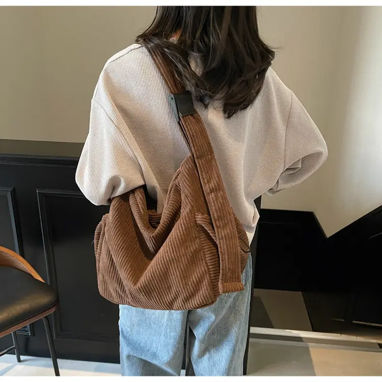 Black Lazy Underarm Tote Bag for Women New Corduroy Commuter Shoulder Crossbody — feature 45