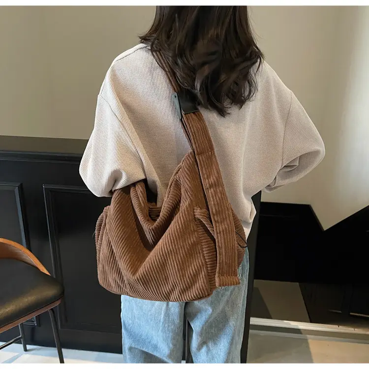 Black Lazy Underarm Tote Bag for Women New Corduroy Commuter Shoulder Crossbody — feature 46