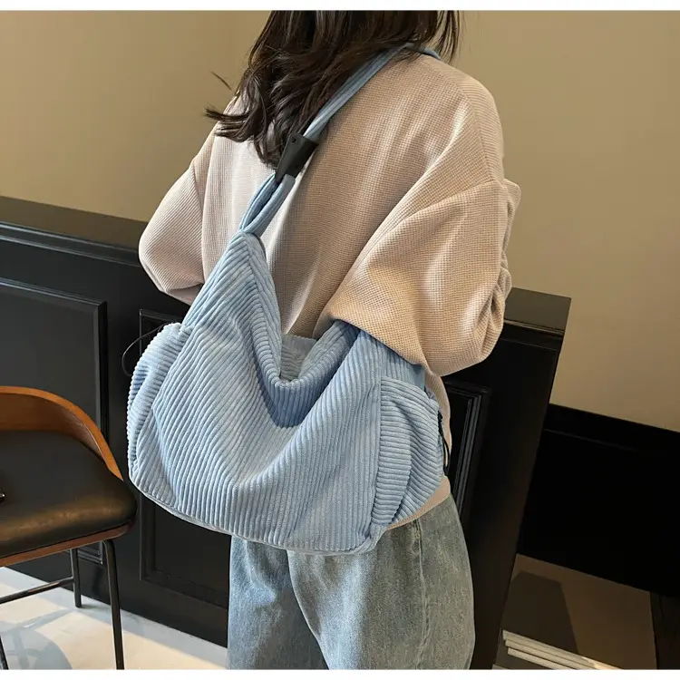Black Lazy Underarm Tote Bag for Women New Corduroy Commuter Shoulder Crossbody — feature 48