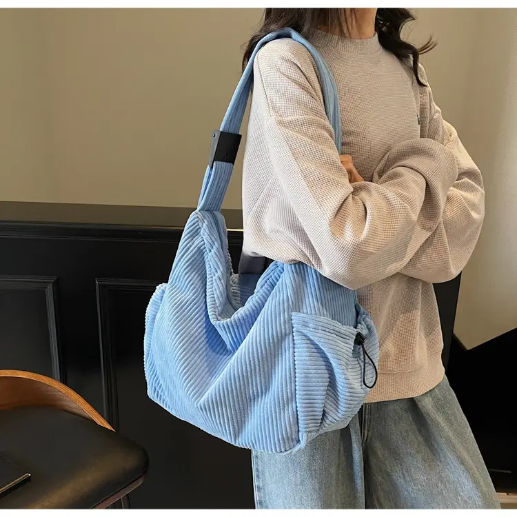 Black Lazy Underarm Tote Bag for Women New Corduroy Commuter Shoulder Crossbody — feature 49