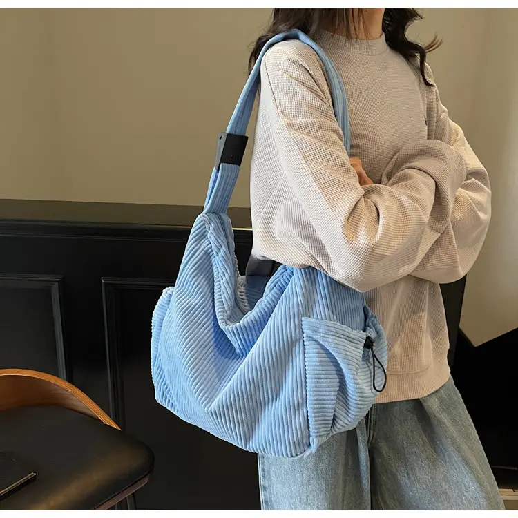 Black Lazy Underarm Tote Bag for Women New Corduroy Commuter Shoulder Crossbody — feature 50
