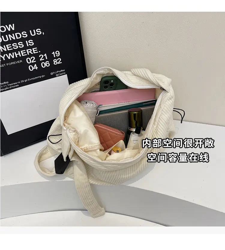 Black Lazy Underarm Tote Bag for Women New Corduroy Commuter Shoulder Crossbody — feature 8