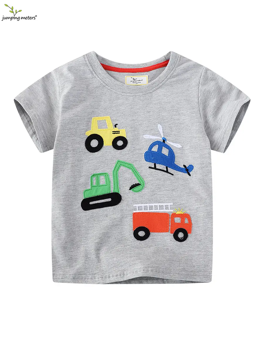 2025 Spring Boys Knitted T-Shirt Gray Embroidered - Image 2