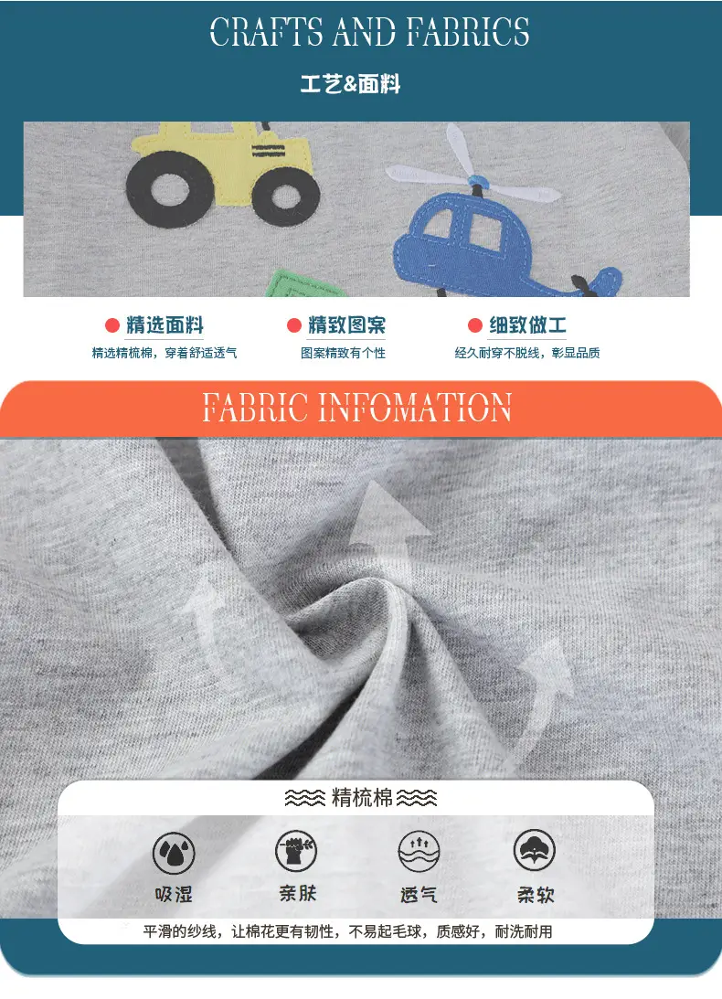 2025 Spring Boys Knitted T-Shirt Gray Embroidered β feature 7