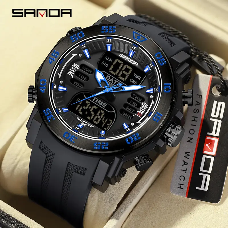 Sanda Multifunctional Electronic Watch Black Red Sport Waterproof - Image 24