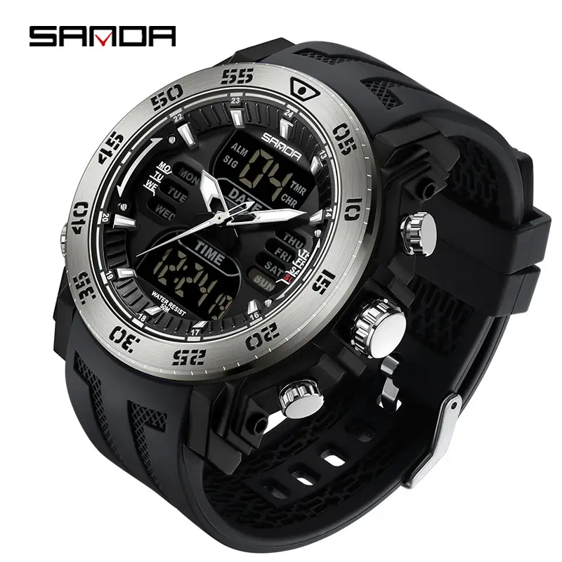 Sanda Multifunctional Electronic Watch Black Red Sport Waterproof - Image 2