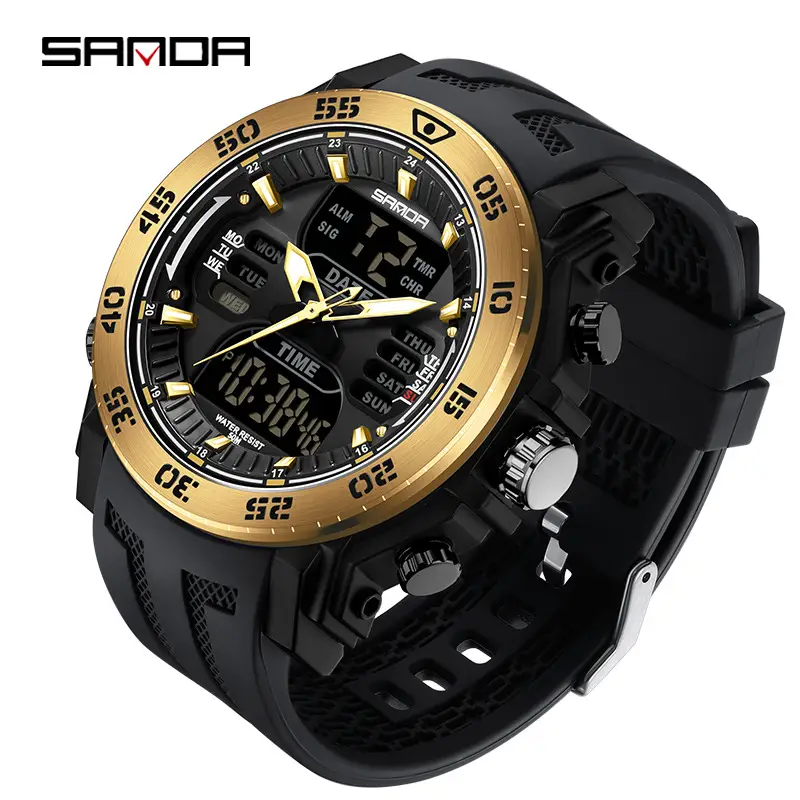 Sanda Multifunctional Electronic Watch Black Red Sport Waterproof - Image 3