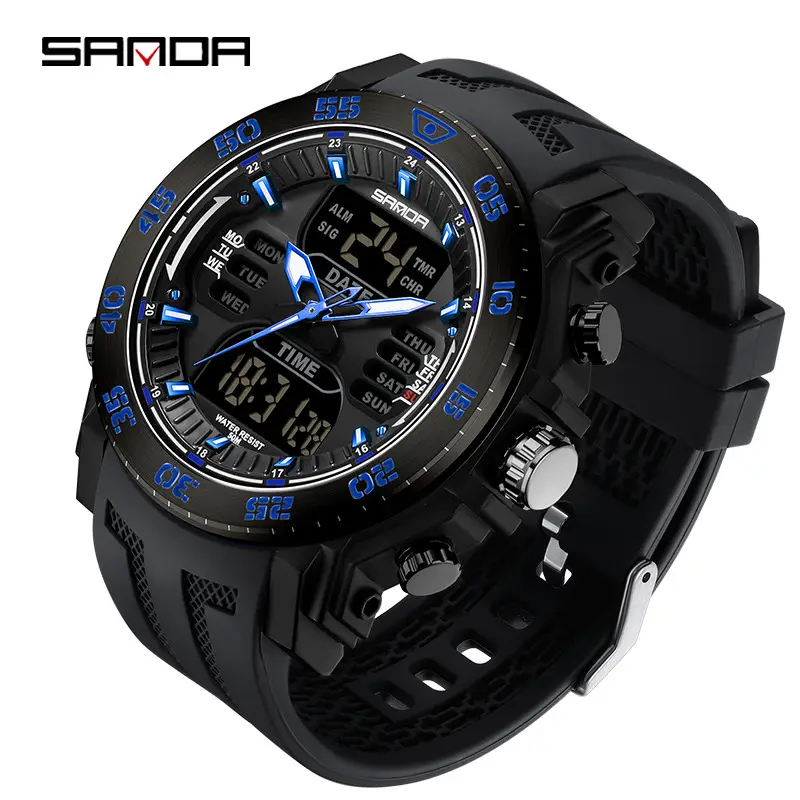 Sanda Multifunctional Electronic Watch Black Red Sport Waterproof - Image 5