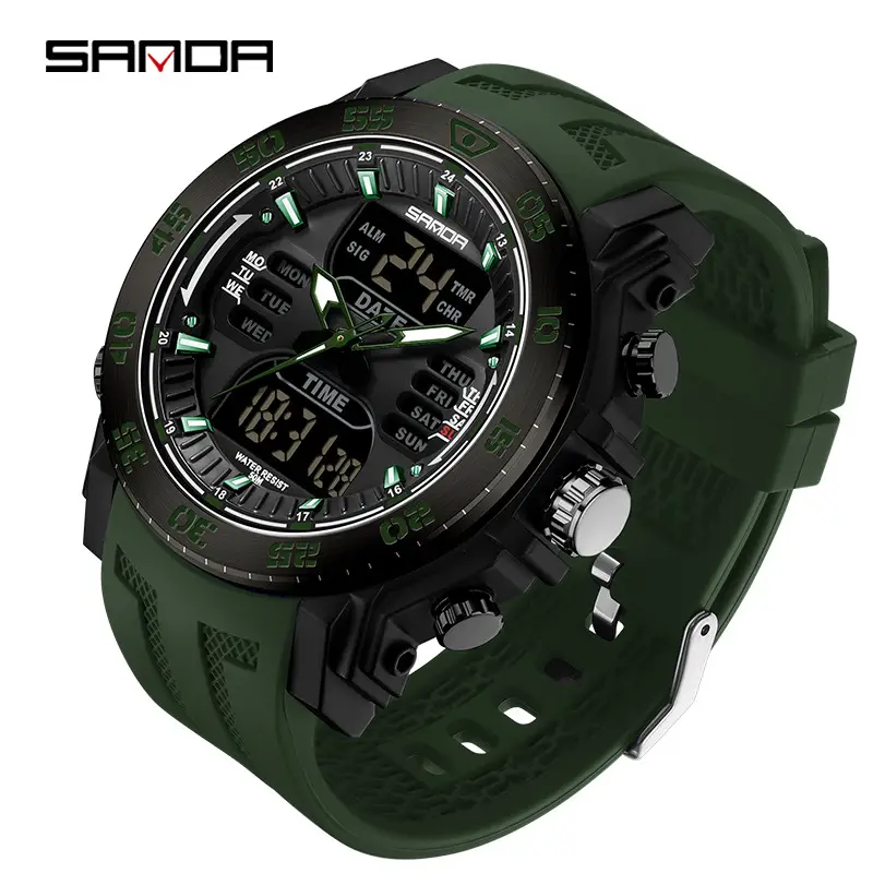 Sanda Multifunctional Electronic Watch Black Red Sport Waterproof - Image 7