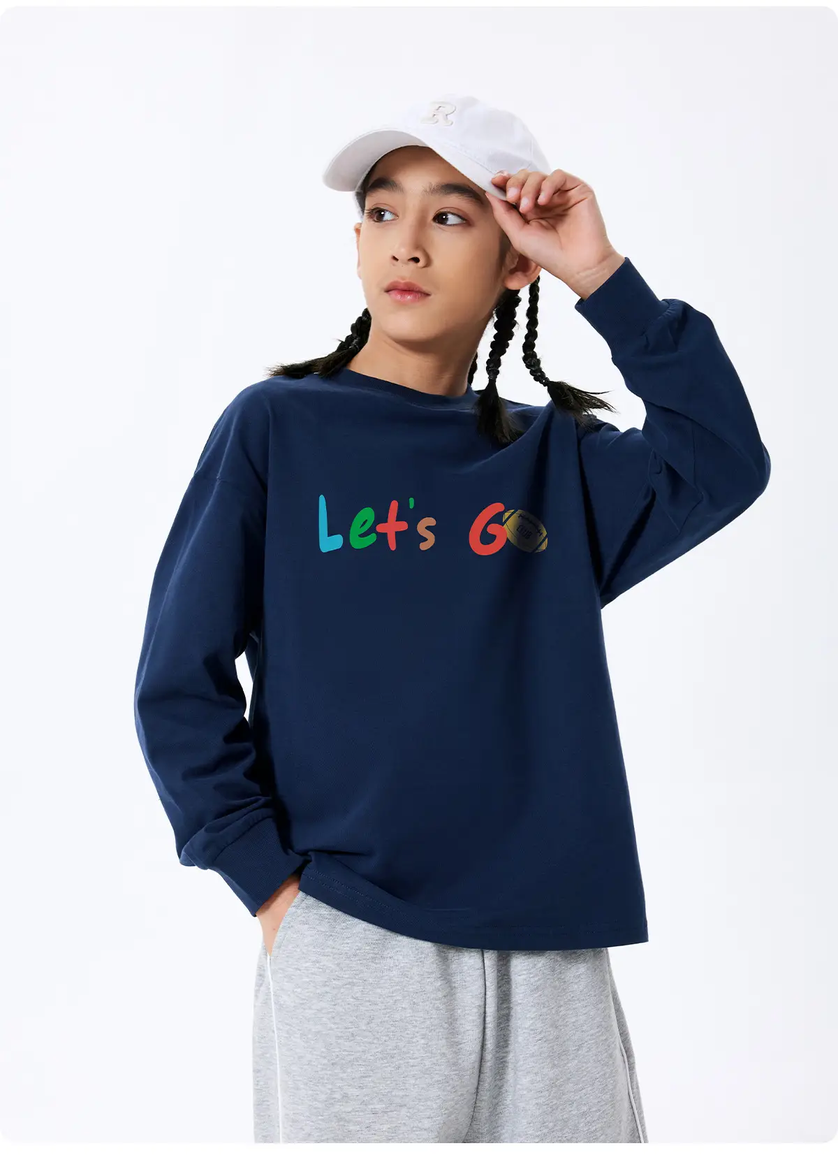 Kids Let's Go Sweatshirt Navy Blue Long Sleeve — feature 28