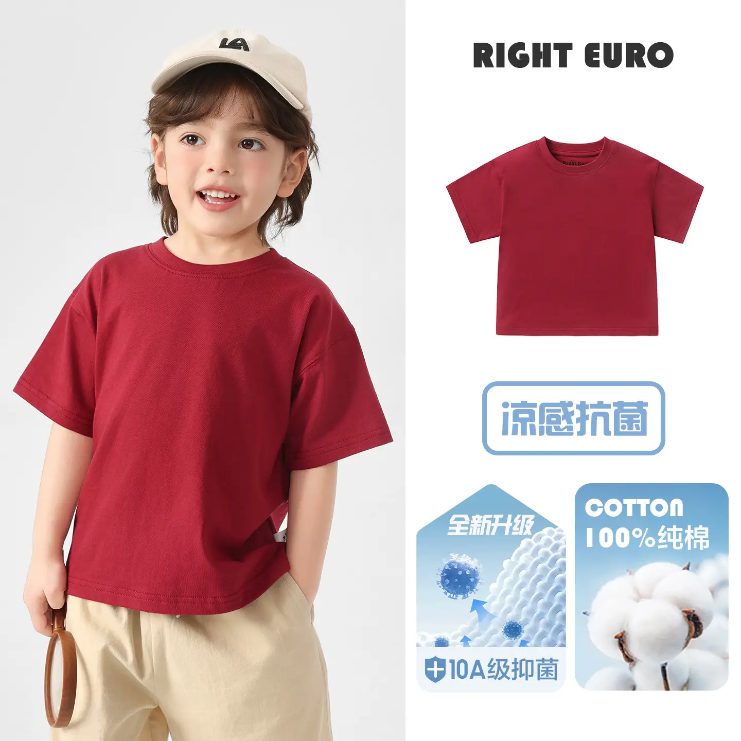Right Euro Boys T-Shirt Red Cotton Summer Wear - Image 8