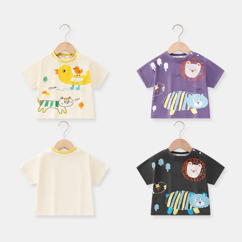 Boys Cotton T-Shirt Black Lion Bear Print Summer 2025