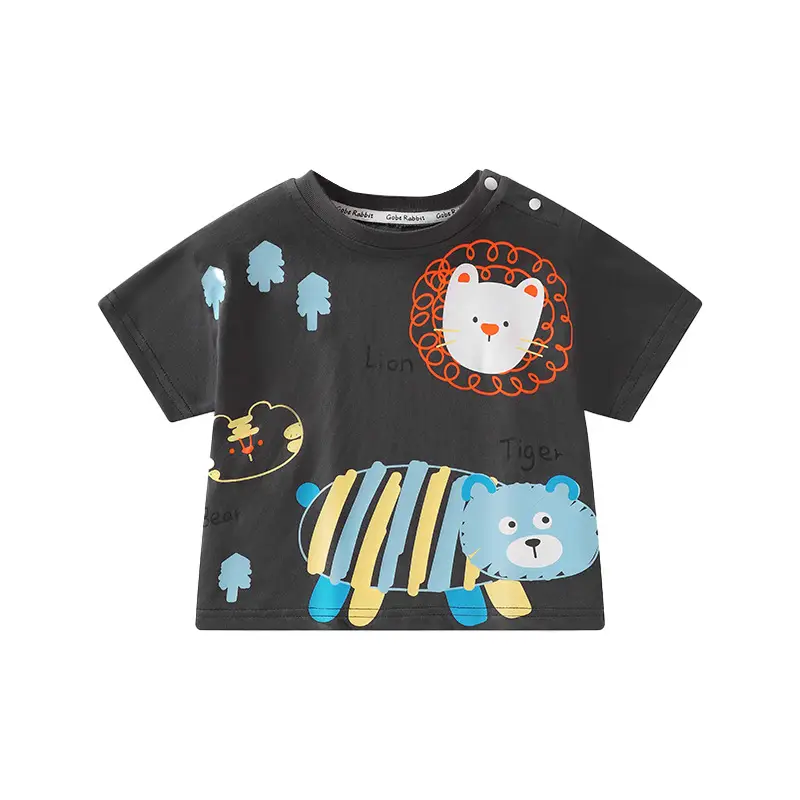 Boys Cotton T-Shirt Black Lion Bear Print Summer 2025