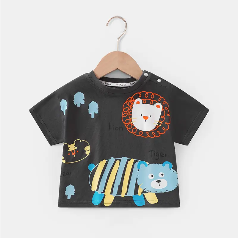 Boys Cotton T-Shirt Black Lion Bear Print Summer 2025