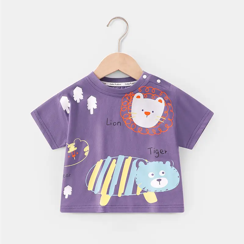 Boys Cotton T-Shirt Black Lion Bear Print Summer 2025