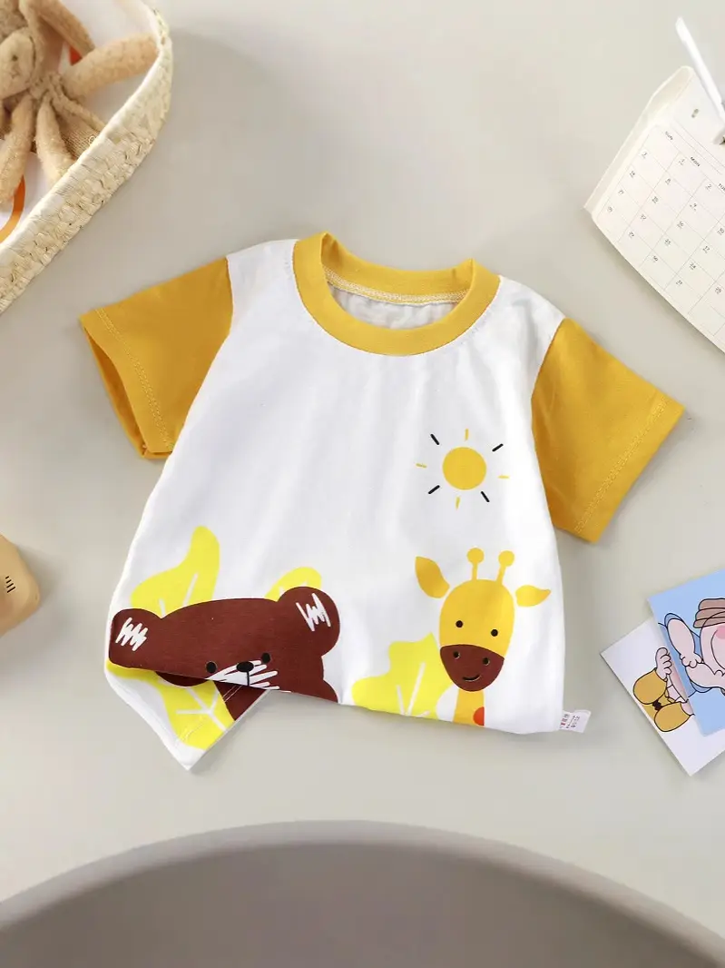 Children's Cartoon Printed Short Sleeve T-Shirt White Green - Image 8