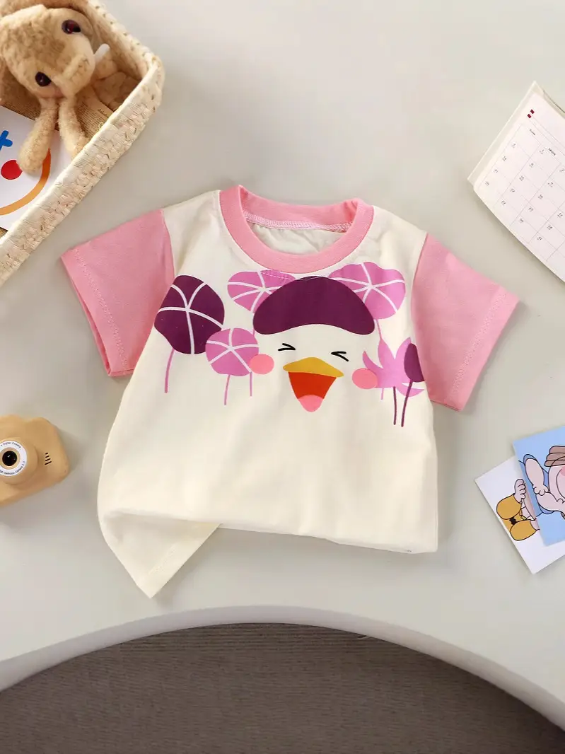 Children's Cartoon Printed Short Sleeve T-Shirt White Green - Image 10