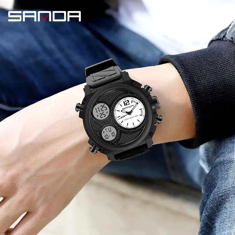 Sanda Black Double Display Sports Watch for Men - Image 6