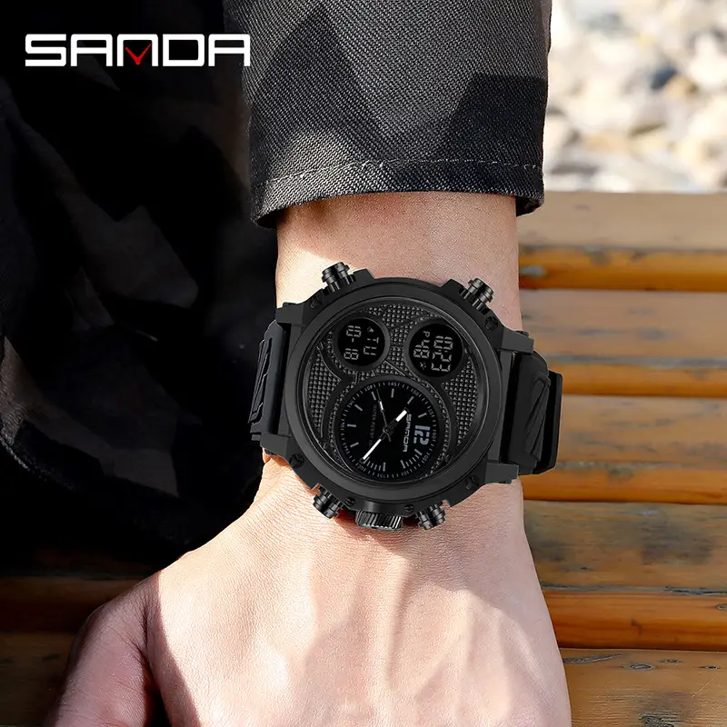 Sanda Black Double Display Sports Watch for Men - Image 7
