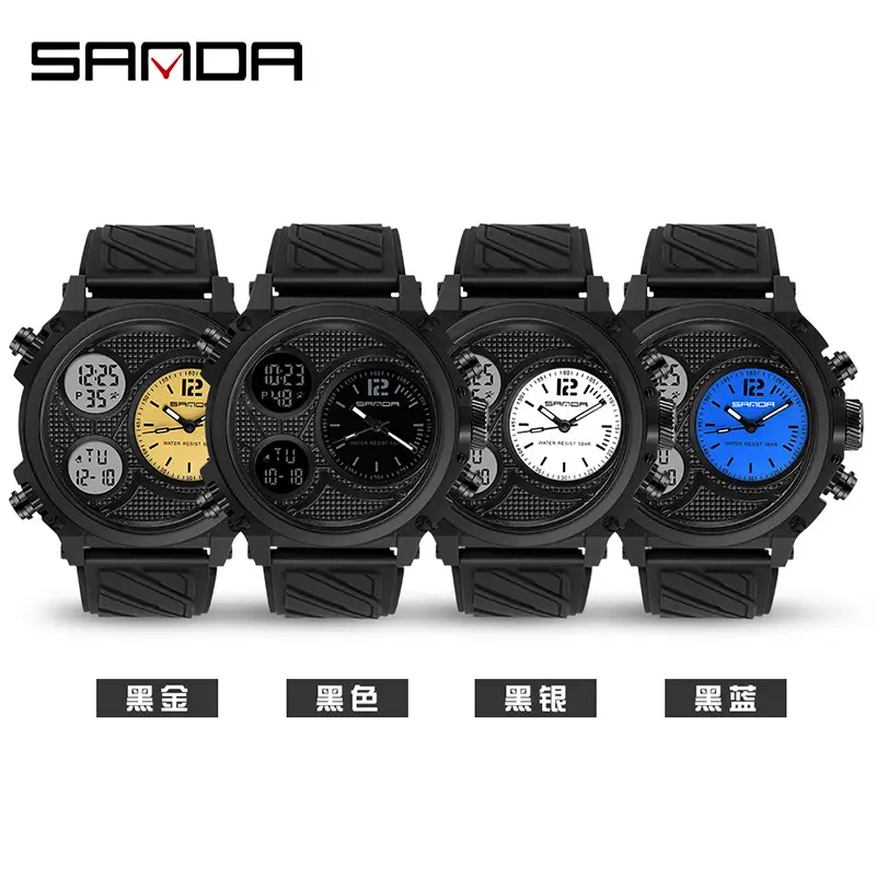 Sanda Black Double Display Sports Watch for Men - Image 8