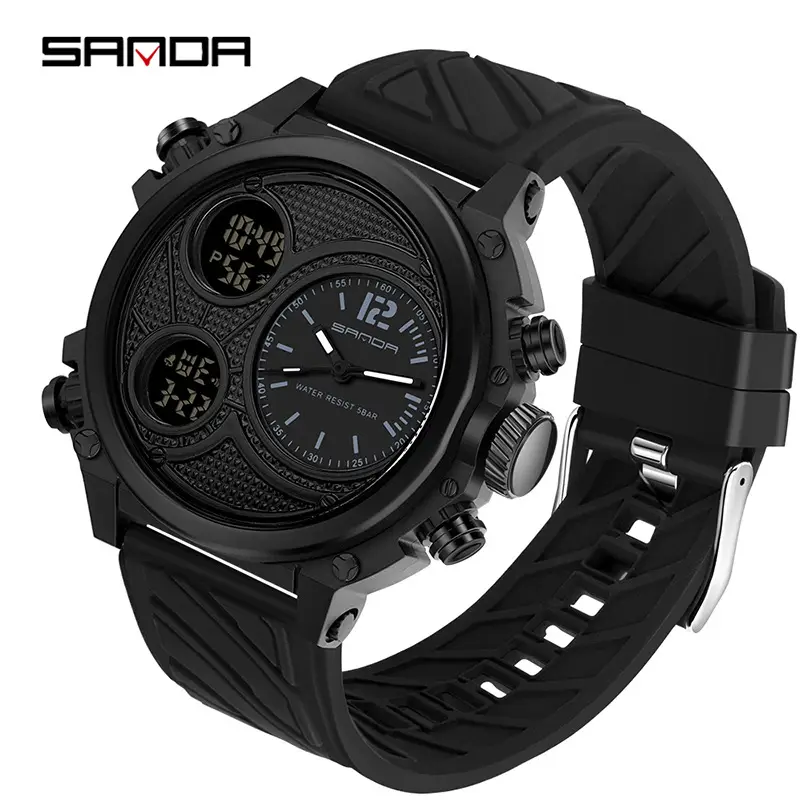 Sanda Black Double Display Sports Watch for Men - Image 9