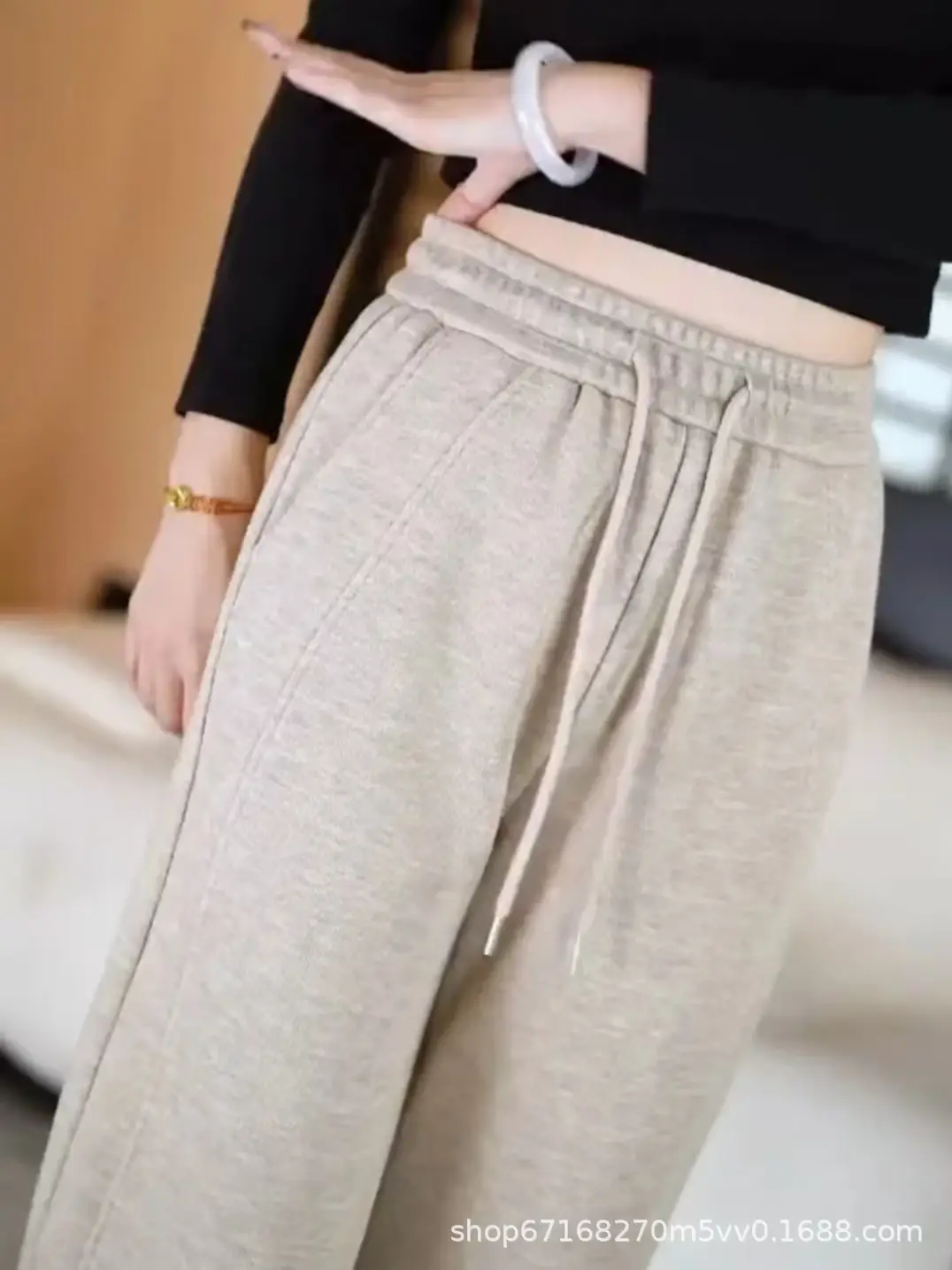 Maroon Drawstring Loose Waist Slimming Pants — feature 8