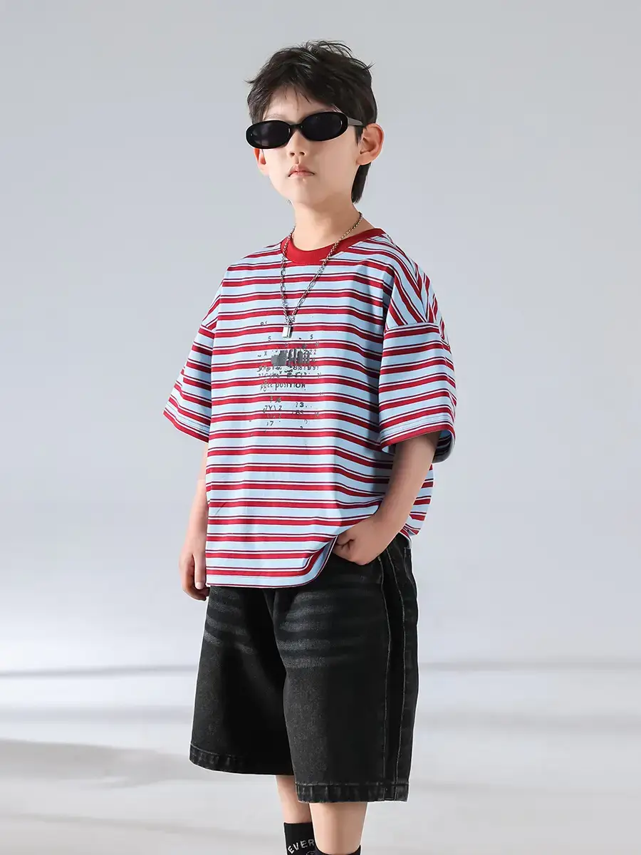 Boys Striped Short Sleeve Sports Shorts Set 2026 - Image 3