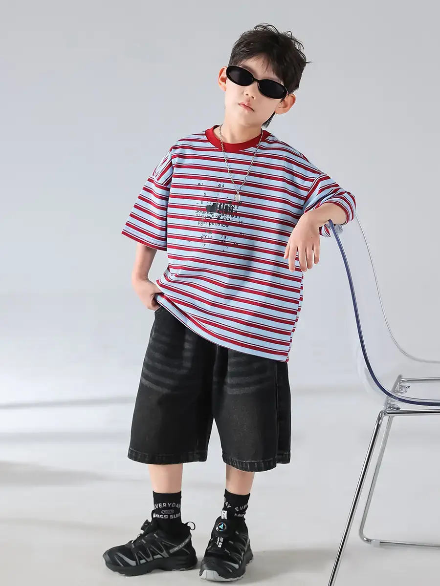Boys Striped Short Sleeve Sports Shorts Set 2026 - Image 4