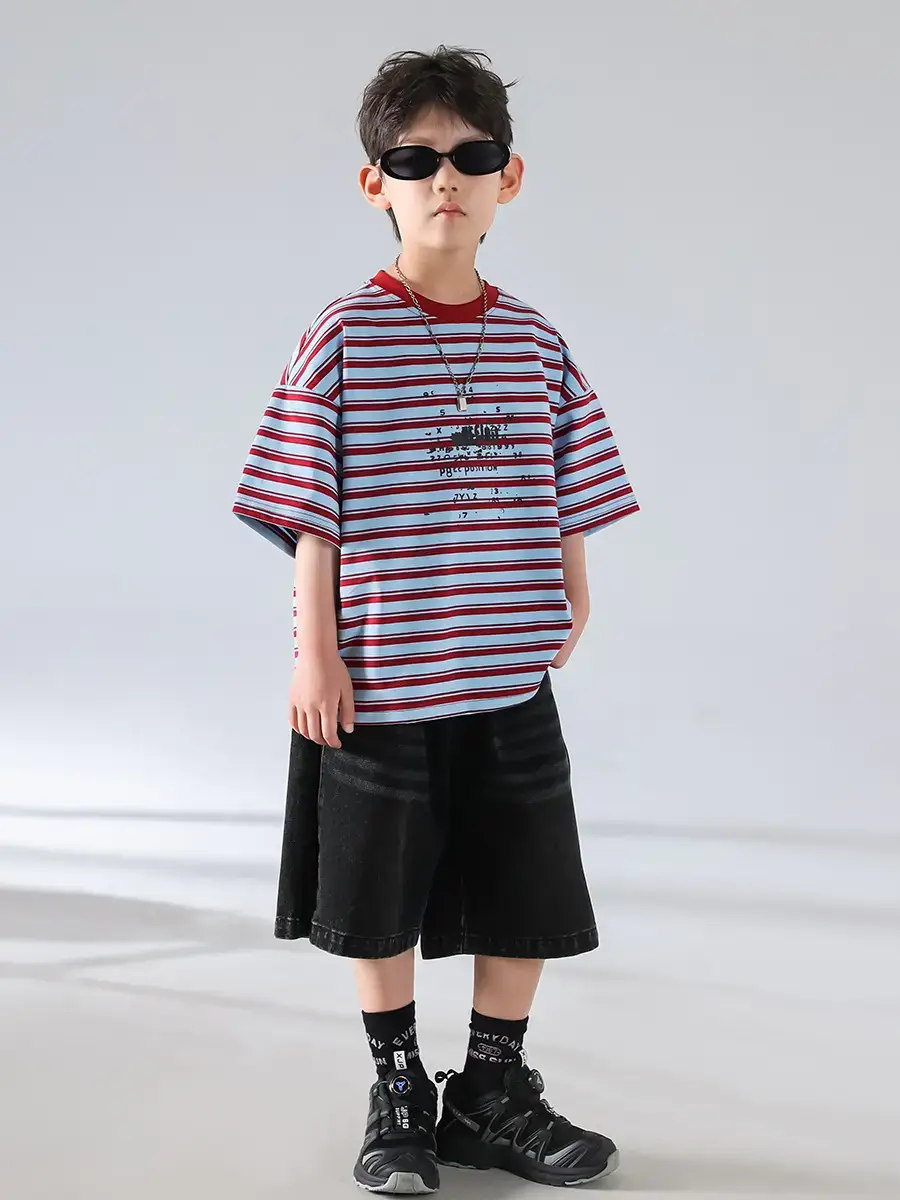 Boys Striped Short Sleeve Sports Shorts Set 2026 - Image 5