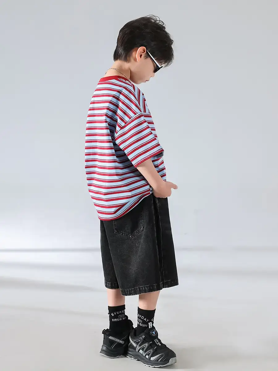 Boys Striped Short Sleeve Sports Shorts Set 2026 - Image 6