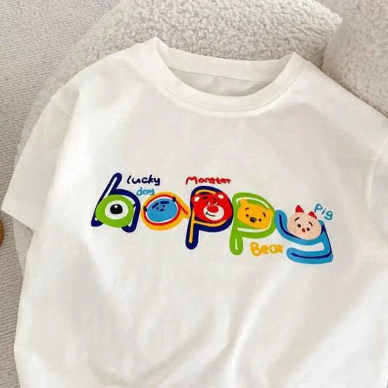 Children White Korean T-shirt Casual Loose Crewneck - Image 3