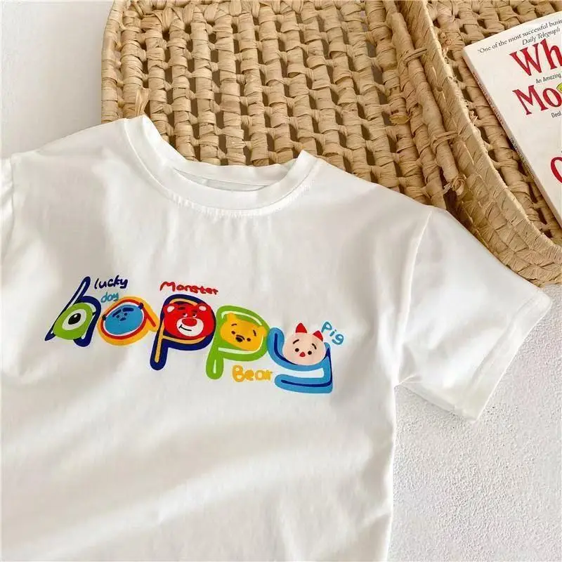 Children White Korean T-shirt Casual Loose Crewneck - Image 4