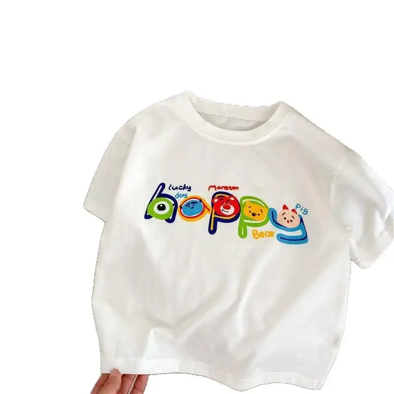 Children White Korean T-shirt Casual Loose Crewneck - Image 5