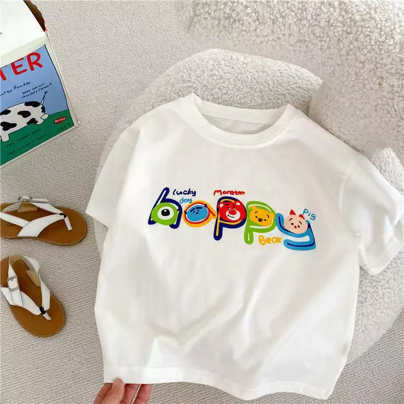Children White Korean T-shirt Casual Loose Crewneck — feature 1