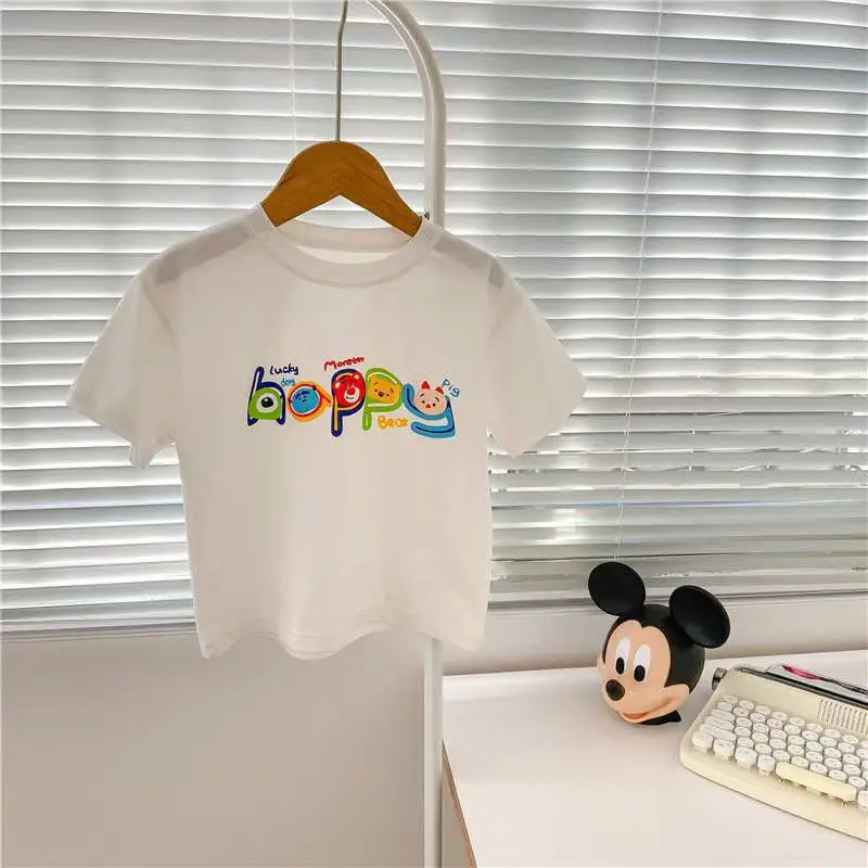 Children White Korean T-shirt Casual Loose Crewneck — feature 2